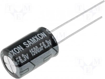 Кондензатор  KM1500/6.3 Кондензатор: електролитен; THT; 1500uF; 6,3V; O10x16mm; Растер:5mm